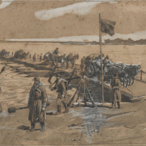 image for: Josep Lluís Pellicer - Pas d&#039;un comboi pel pont que uneix Zimnitza i Sistowa - 1877