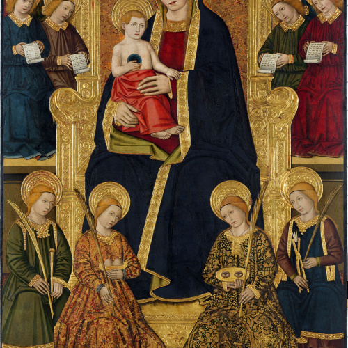 image for: Domingo Ram - Mare de Déu amb el Nen envoltada de santes màrtirs i àngels cantors - Cap a 1477
