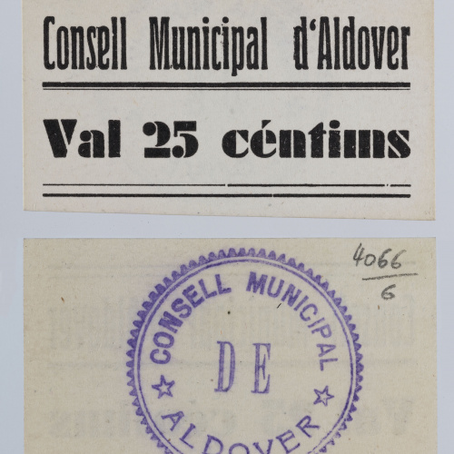 Consell Municipal d'Aldover - 25 cèntims - 29.07.1937 image for: Consell Municipal d'Aldover - 25 cèntims - 29.07.1937
