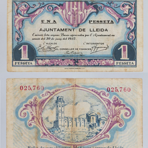 Ajuntament de Lleida - 1 pesseta - 30.06.1937 image for: Ajuntament de Lleida - 1 pesseta - 30.06.1937