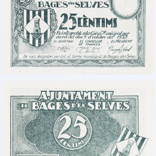 Ajuntament de Bages d'en Selves. Sant Mateu de Bages - 25 cèntims - 1937 image for: Ajuntament de Bages d'en Selves. Sant Mateu de Bages - 25 cèntims - 1937