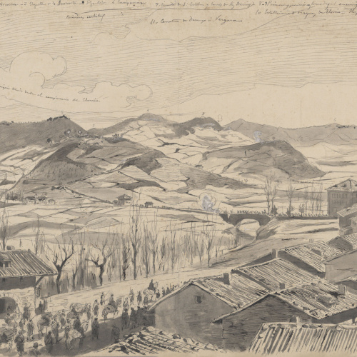 image for: Josep Lluís Pellicer - Accion de Elgueta. Croquis tomado desde el campanario de Elorrio - 1876