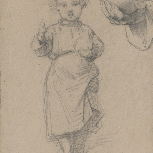 image for: Claudi Lorenzale - Estudi del nen Jesús amb la bola a la mà i detall de la mà - Cap a 1850-1870