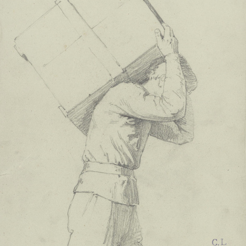 image for: Claudi Lorenzale - Estudi de noi portant una capsa sobre l&#039;esquena per al quadre «Els ambaixadors de la Diputació a Vilafranca prohibeixen a la reina Joana que acompanyi el Príncep de Viana a... - Cap a 1870