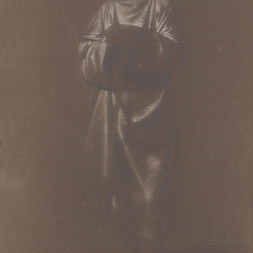 image for: Claudi Lorenzale - Home amb túnica i recolzat amb les dues mans sobre una vara - Cap a 1850-1870