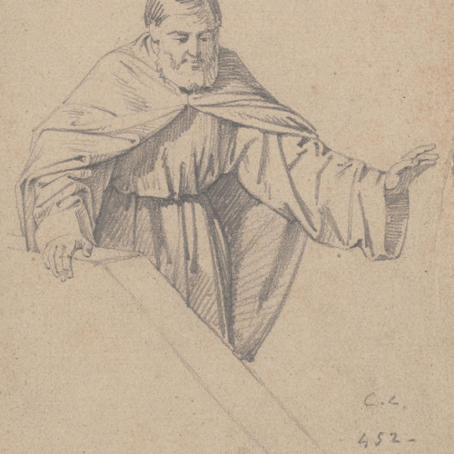 Claudi Lorenzale - Home amb indumentària medieval pujant l'escala - Cap a 1850-1870 image for: Claudi Lorenzale - Home amb indumentària medieval pujant l'escala - Cap a 1850-1870