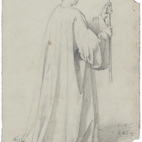 image for: Claudi Lorenzale - Estudi d&#039;escolà sostenint una barra (base d&#039;una creu [?]) per al quadre «Mort del rei Pere III a Vilafranca» - Cap a 1870