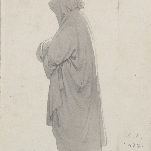 image for: Claudi Lorenzale - Personatge amb una llarga túnica i caputxó - Cap a 1850-1870
