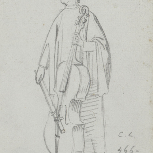 Claudi Lorenzale - Músic de capella tocant el violoncel - Cap a 1850-1870 image for: Claudi Lorenzale - Músic de capella tocant el violoncel - Cap a 1850-1870