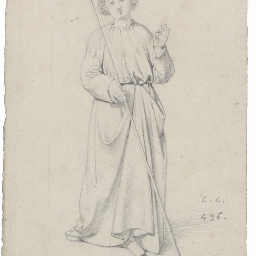 image for: Claudi Lorenzale - Noi jove amb un bastó a la mà (anvers) / Noi jove amb un bastó a la mà (revers) - Cap a 1850-1870