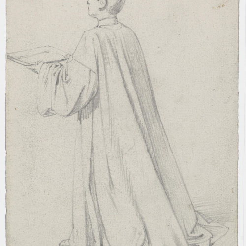 image for: Claudi Lorenzale - Estudi de jove sagristà per al quadre «Casament de Ramon Berenguer IV i la reina Peronella d&#039;Aragó» (anvers) / Estudi de figura d&#039;esquena per al quadre «Casament de Ramon... - Cap a 1870