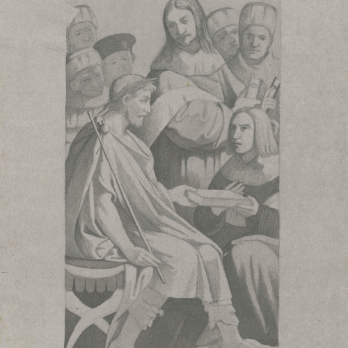 image for: Claudi Lorenzale - Còpia de pintura medieval italiana - Cap a 1839-1840