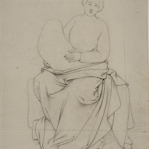 image for: Claudi Lorenzale - Dona asseguda sostenint un farcell - Cap a 1860-1880