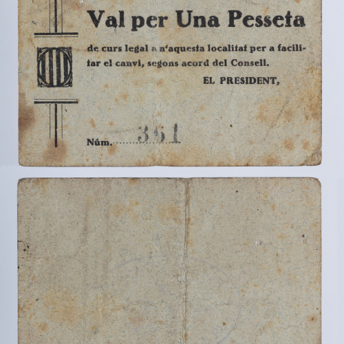 image for: Consell Municipal de la Galera del Pla. La Galera - 1 pesseta - 11.07.1937