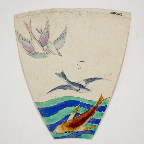 image for: Xavier Nogués - Ocells i peix al mar. Estudi preparatori per a la decoració de vidre esmaltat - Cap a 1924-1928
