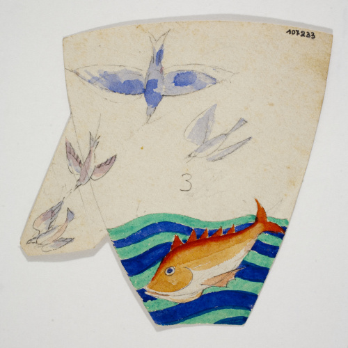 image for: Xavier Nogués - Ocells i peix al mar. Estudi preparatori per a la decoració de vidre esmaltat - Cap a 1924-1928