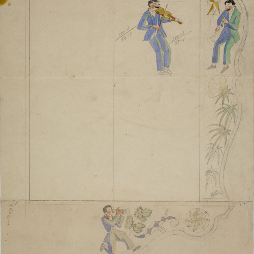 image for: Xavier Nogués - Músics i motius vegetals. Estudi preparatori per a la decoració d&#039;un mirall esmaltat - Cap a 1924-1928