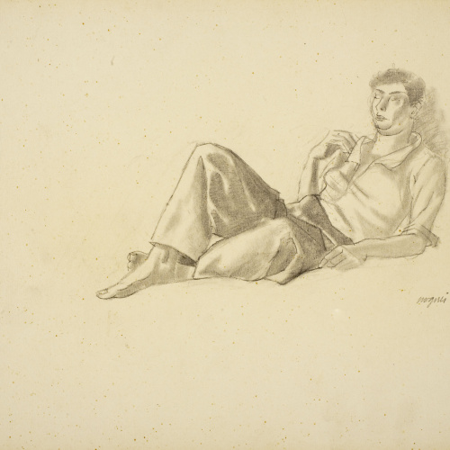 image for: Xavier Nogués - Home ajagut, dormint. Estudi preparatori per a l&#039;oli «Migdia» - Cap a 1938