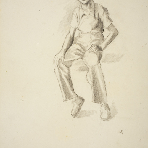 image for: Xavier Nogués - Noi assegut. Estudi preparatori per a l&#039;oli «Dos nois i un barco» - Cap a 1940