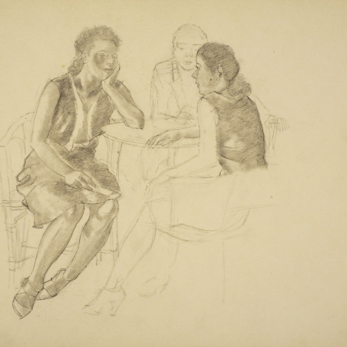 image for: Xavier Nogués - Tres dones assegudes al voltant d&#039;una taula. Estudi preparatori per a l&#039;oli «Descans» - Cap a 1939