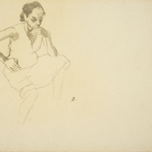 image for: Xavier Nogués - Dona asseguda, en actitud pensativa - Cap a 1940