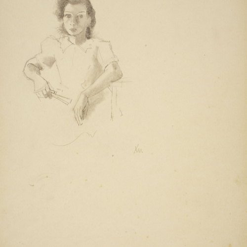 image for: Xavier Nogués - Dona asseguda, amb ventall - Cap a 1940