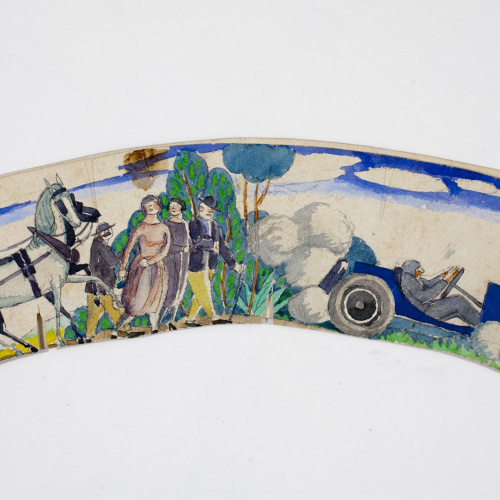 image for: Xavier Nogués - Fris de personatges a cavall, caminant i en automòbil . Estudi preparatori per a la decoració d&#039;un plat de vidre esmaltat - Cap a 1924