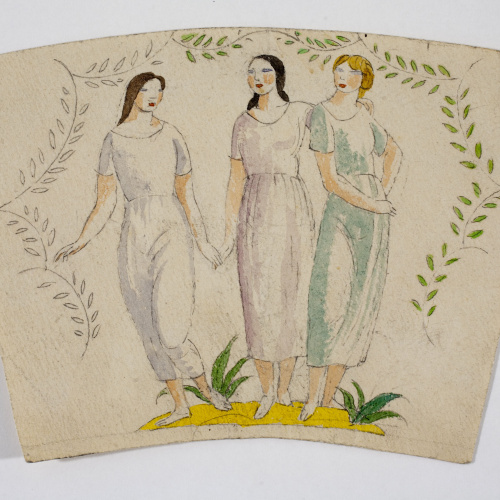 image for: Xavier Nogués - Tres dones i motius vegetals. Estudi preparatori per a la decoració d&#039;un got de vidre esmaltat - Cap a 1924