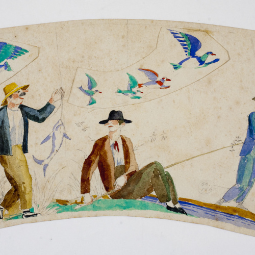 image for: Xavier Nogués - Escena de pesca. Estudi preparatori per a la decoració d&#039;un got de vidre esmaltat - Cap a 1924