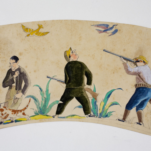 image for: Xavier Nogués - Escena de caça. Estudi preparatori per a la decoració d&#039;un got de vidre esmaltat - Cap a 1924