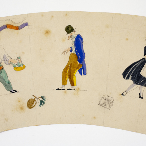 image for: Xavier Nogués - Pagès, un altre home i minyona. Estudi preparatori per a un got de vidre esmaltat - Cap a 1924