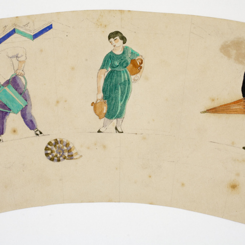 image for: Xavier Nogués - Dona entre dos homes i un cargol. Estudi preparatori per a un got de vidre esmaltat - Cap a 1924