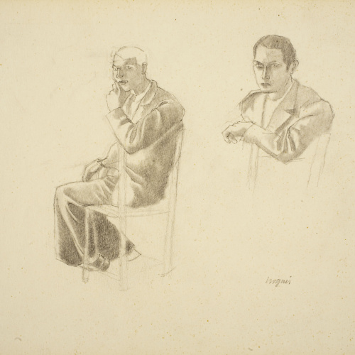 image for: Xavier Nogués - Dos homes asseguts. Estudi preparatori per a l&#039;oli «La cobla» - Cap a 1940