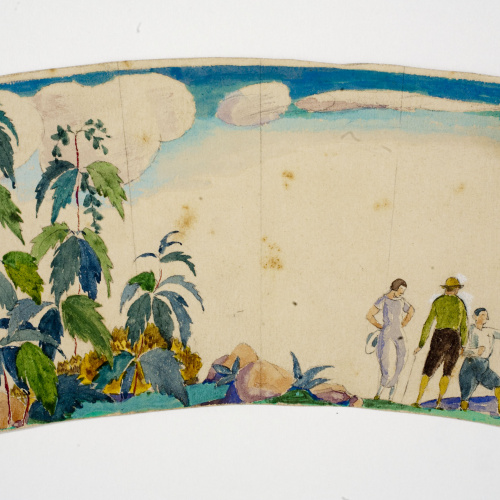 image for: Xavier Nogués - Una dona i dos homes al camp. Estudi preparatori per a la decoració de vidre esmaltat - Cap a 1924-1928