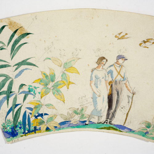 image for: Xavier Nogués - Parella al camp. Estudi preparatori per a la decoració de vidre esmaltat - Cap a 1924-1928