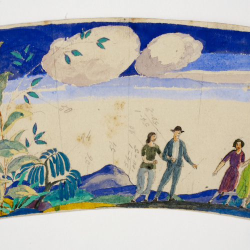 image for: Xavier Nogués - Dones i homes al camp. Estudi preparatori per a la decoració de vidre esmaltat - Cap a 1924-1928