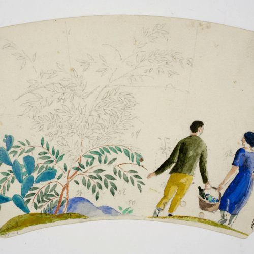 image for: Xavier Nogués - Parella al camp. Estudi preparatori per a la decoració de vidre esmaltat - Cap a 1924-1928