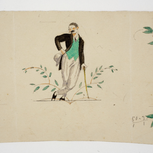 image for: Xavier Nogués - Home amb bastó i motius florals. Estudi preparatori per a la decoració de vidre esmaltat - Cap a 1924-1928