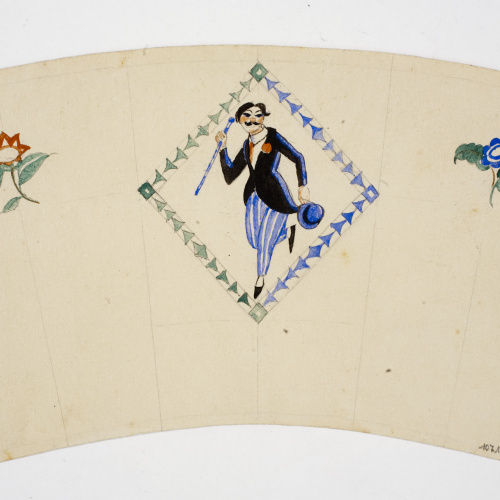image for: Xavier Nogués - Home amb bastó entre motius decoratius i florals. Estudi preparatori per a la decoració de vidre esmaltat - Cap a 1924-1928