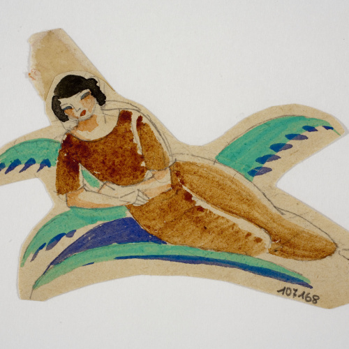 image for: Xavier Nogués - Dona ajaguda i motius vegetals. Estudi preparatori per a la decoració de vidre esmaltat - Cap a 1924-1928