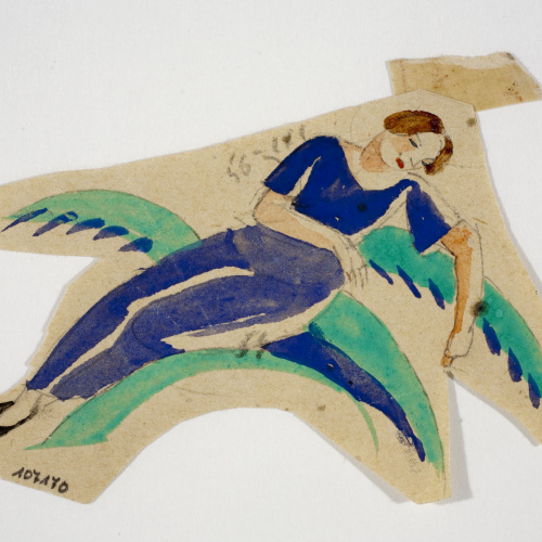 image for: Xavier Nogués - Dona ajaguda i motius vegetals. Estudi preparatori per a la decoració de vidre esmaltat - Cap a 1924-1928