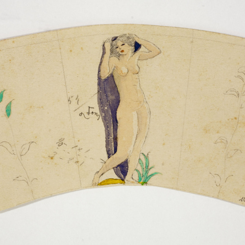 image for: Xavier Nogués - Nu femení i motius florals. Estudi preparatori per a la decoració d&#039;un got de vidre esmaltat - Cap a 1924-1928