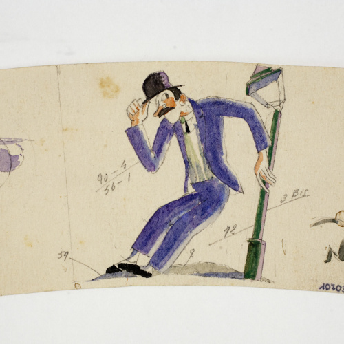 image for: Xavier Nogués - Borratxet i gat. Estudi preparatori per a la decoració d&#039;un got de vidre esmaltat - Cap a 1924-1928