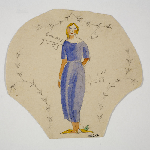 image for: Xavier Nogués - Dona dempeus i motius vegetals. Estudi preparatori per a la decoració de vidre esmaltat - Cap a 1924-1928