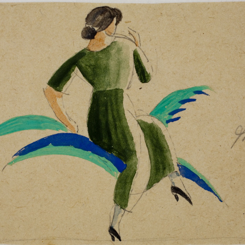 image for: Xavier Nogués - Dona d&#039;espatlles i motius vegetals. Estudi preparatori per a la decoració de vidre esmaltat - Cap a 1924-1928