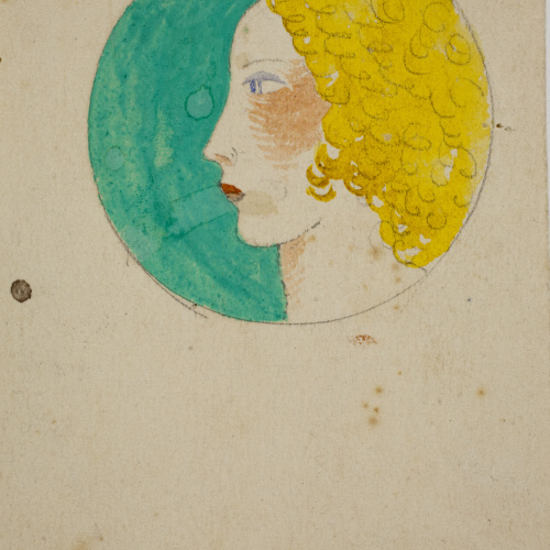 image for: Xavier Nogués - Cap de dona. Estudi preparatori per a la decoració d&#039;un medalló de vidre esmaltat - Cap a 1924-1928