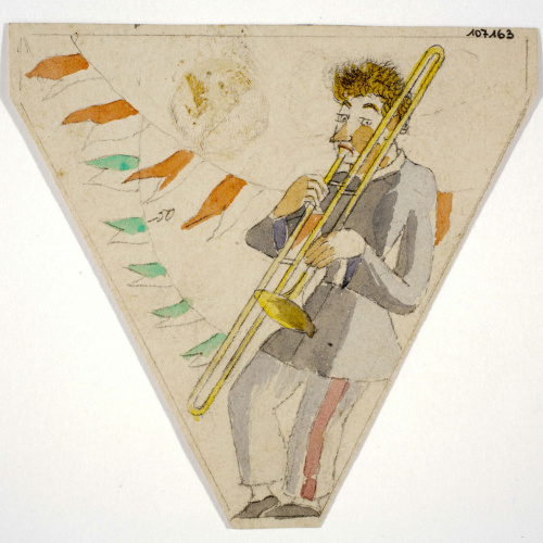 image for: Xavier Nogués - Trombó. Estudi preparatori per a la decoració d&#039;un marc de mirall - Cap a 1924-1928