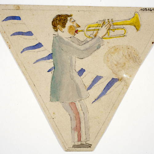 image for: Xavier Nogués - Trompetista i motius decoratius. Estudi preparatori per a la decoració d&#039;un marc de mirall - Cap a 1924-1928