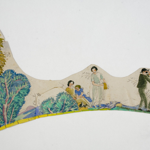 image for: Xavier Nogués - Dones i homes al camp. Estudi preparatori per a la decoració de vidre esmaltat - Cap a 1924-1928