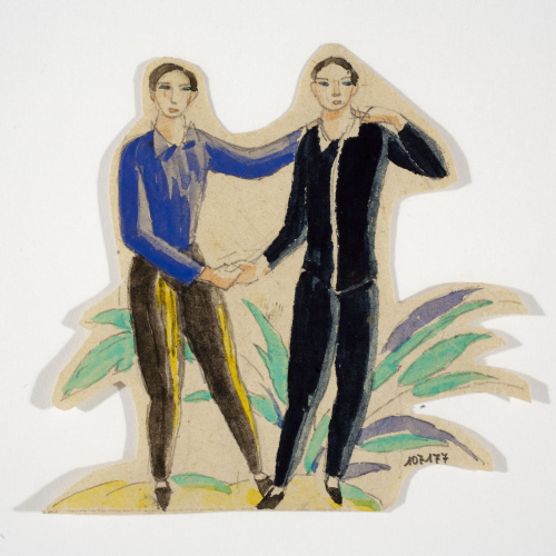 image for: Xavier Nogués - Dos nois dempeus i motius vegetals. Estudi preparatori per a la decoració de vidre esmaltat - Cap a 1924-1928